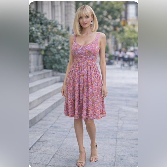 Japna Dresses & Skirts - NWT Japna Floral Pink Sleeveless Summer Dress size medium